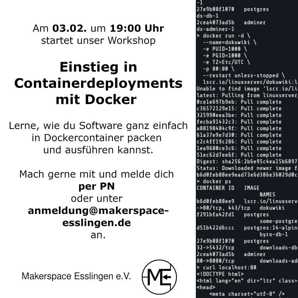 Einladungsflyer Dockerworkshop